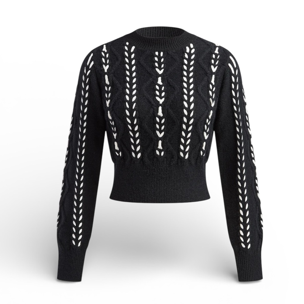 CoMMENSE Contrast Binding Cinched Twist Sweater COLOR - Black, Size XL NWT